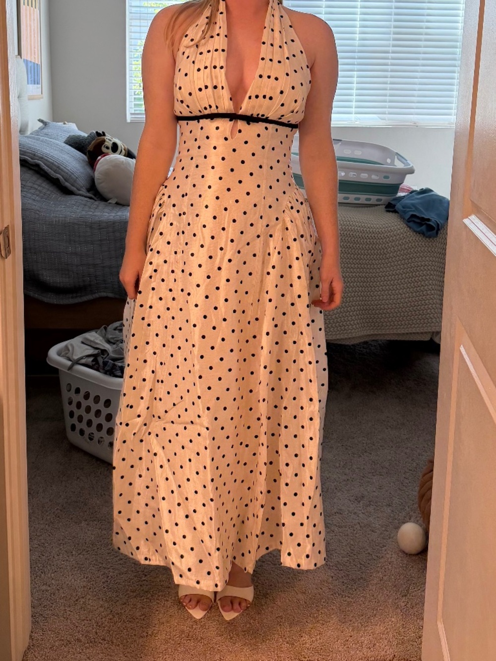 Cream and black polka dot maxi dress
